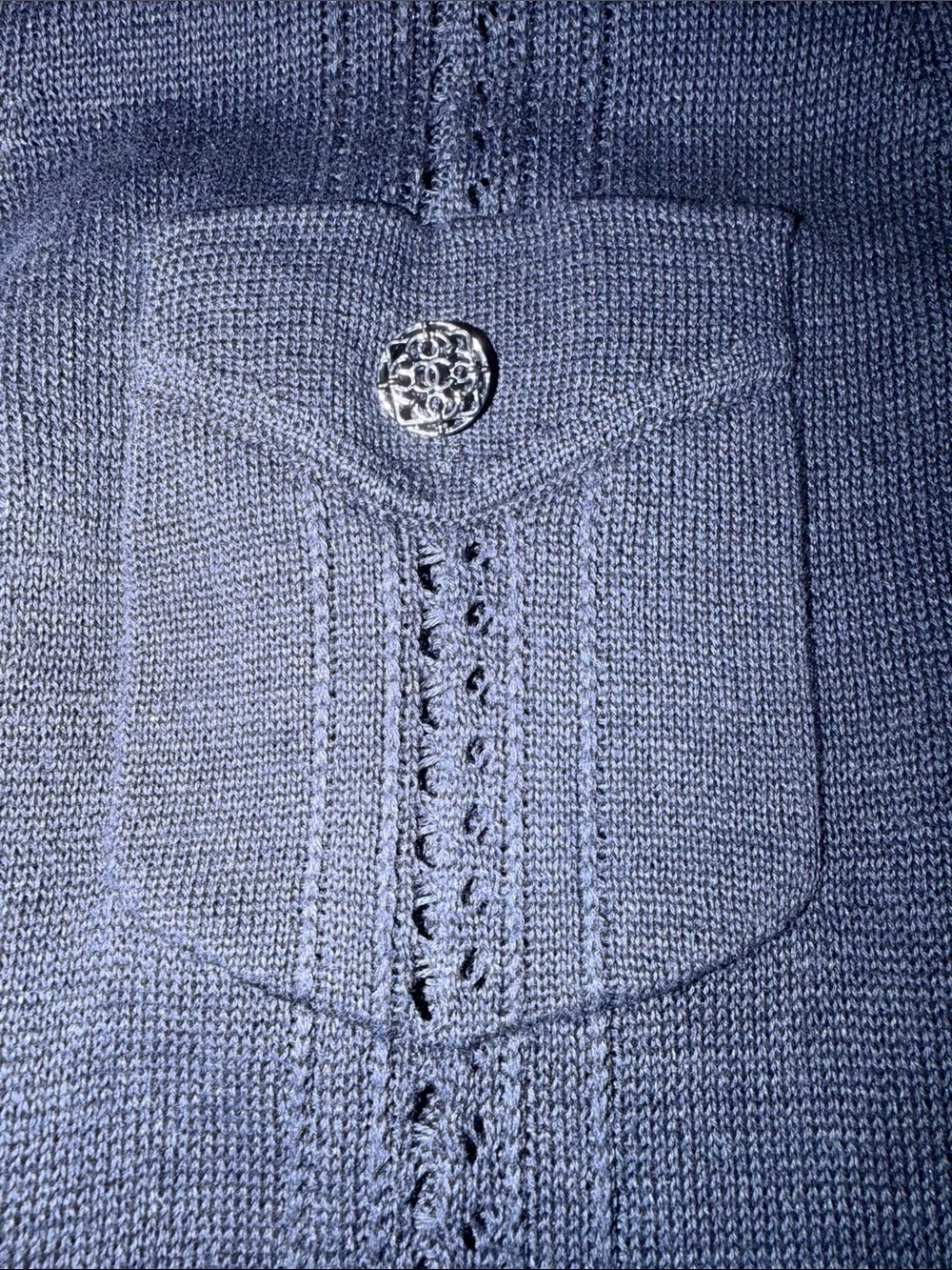 CHANEL Navy Button-Up Men's Cardigan Sweater